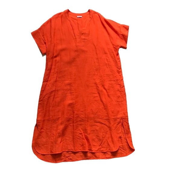 ERES Linen Bibi Kaftan Maxi Dress Womens OS Orange Short Sleeve V-Neck Cover Up - Picture 2 of 12
